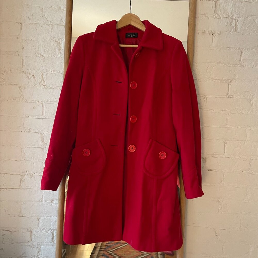 Vintage Red Topshop Coat UK Size 12 (see description for sizing info)